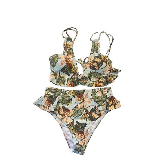 SPORTLIKE RUFFLED TROPIC BIKINI SWIMSUIT - Picture 1 of 3